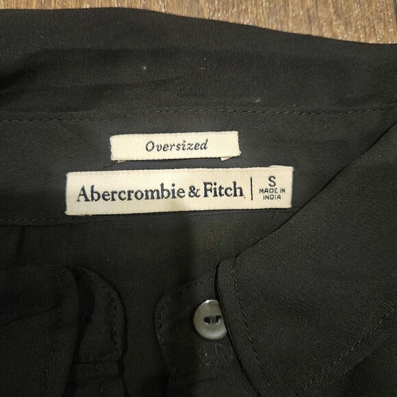 Abercrombie & Fitch Black Sheer Long Sleeve Button Up Shirt Oversized Size S - Picture 7 of 10